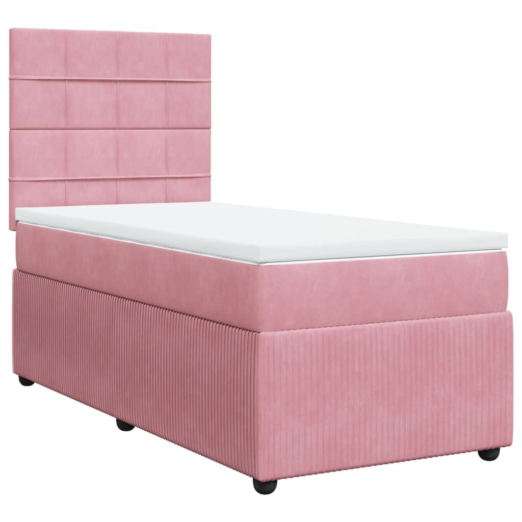 vidaXL Κρεβάτι Boxspring με Στρώμα Ροζ 100x200 εκ. Βελούδινο