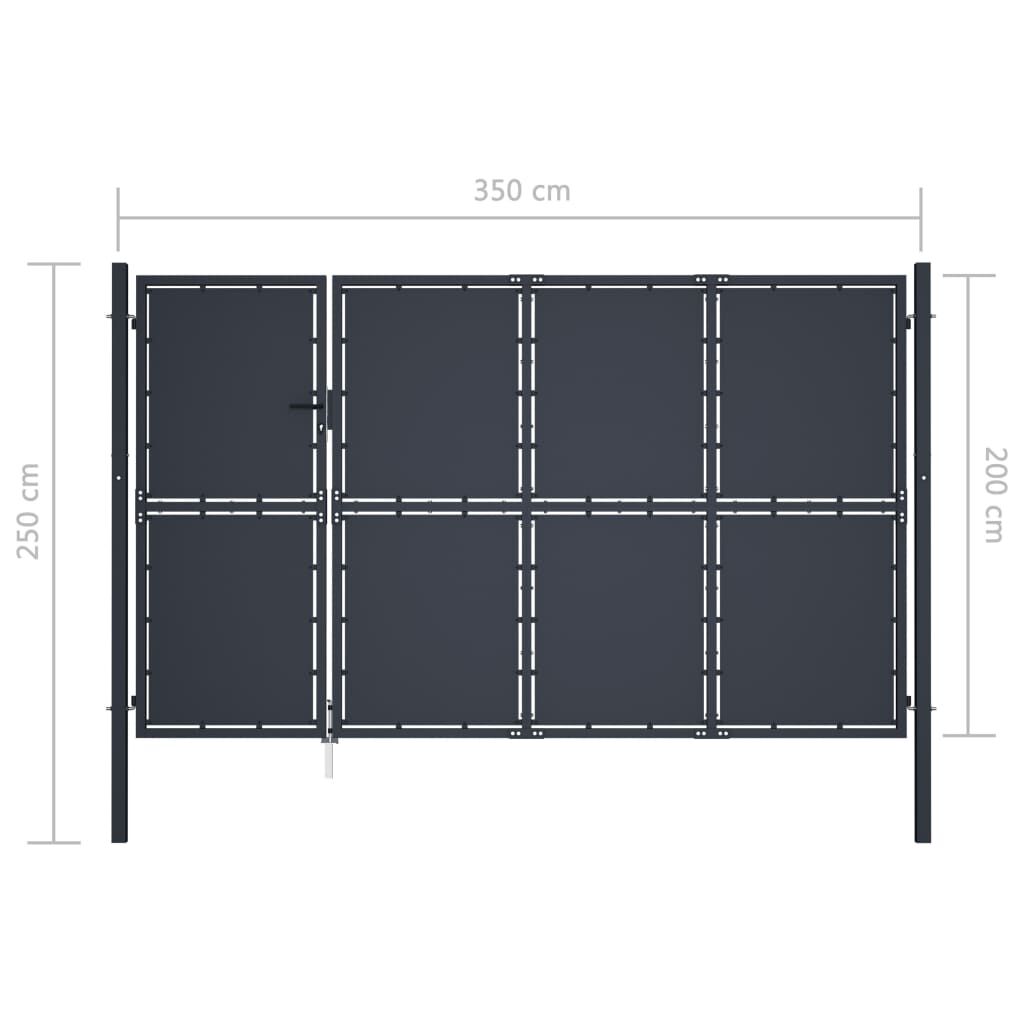vidaXL Πόρτα Περίφραξης Κήπου Ανθρακί 350 x 200 εκ. Ατσάλινη