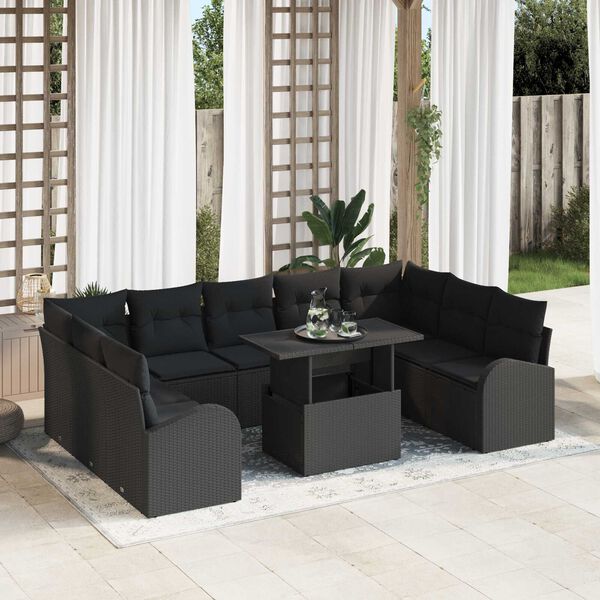 vidaXL Σετ Καναπέ Κήπου με μαξιλάρι 10 pcs Μαύρο 100 x 55 x 73 εκ