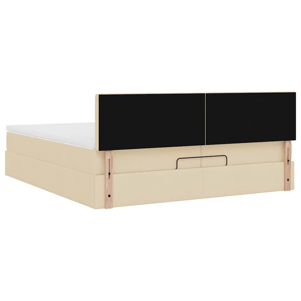 vidaXL Οθωμανικό κρεβάτι με στρώματα & LEDs Κρέμα 200x200cm ύφασμα