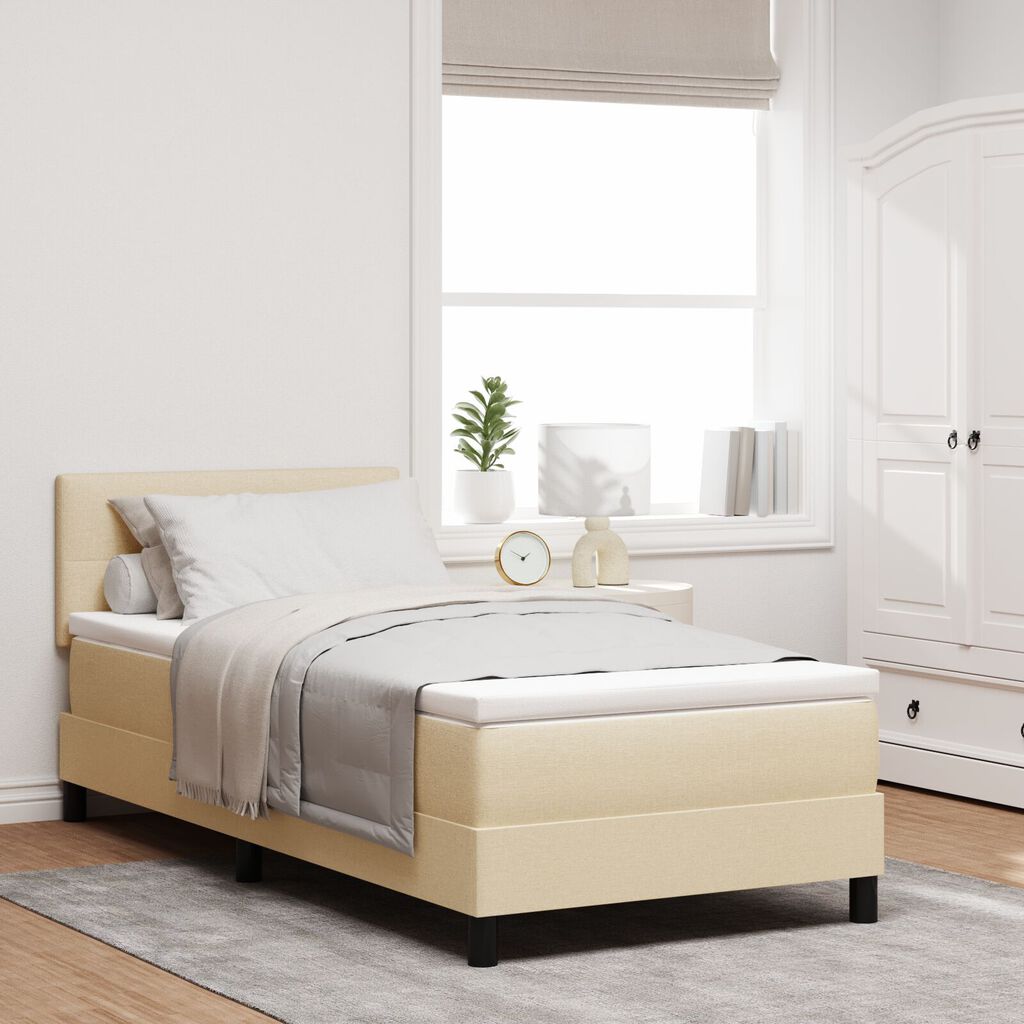 vidaXL Κρεβάτι Box Spring με Στρώμα Κρέμ 90x200 εκ Υφασμά