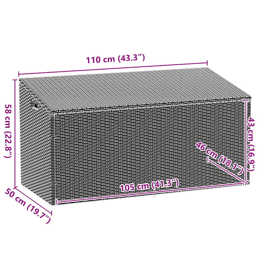vidaXL Κήπος κουτί αποθήκευσης μαύρο 110x50x58 cm Poly Rattan