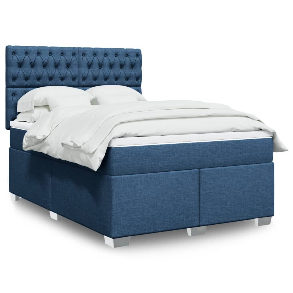 vidaXL Κρεβάτι Boxspring με Στρώμα Μπλε 140x200 εκ. Υφασμάτινο
