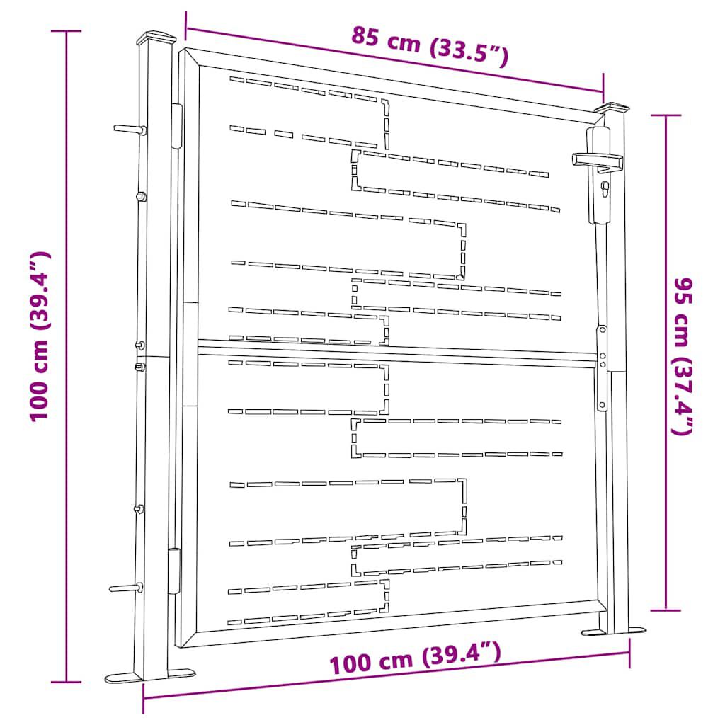 vidaXL Πόρτα Περίφραξης Κήπου 100 x 100 εκ. από Ανοξείδωτο Ατσάλι