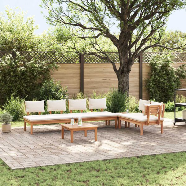 vidaXL Σετ Παγκάκι Κήπου 5 pcs Καφέ, Κρέμα Πολυ rattan, βαμμένο ατσάλι