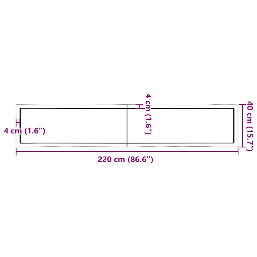 vidaXL Επιφ Τραπεζιού Αν Καφέ 220x40x(2-4)εκ.Ακατέργ. Μασίφ Ξύλο Δρυός