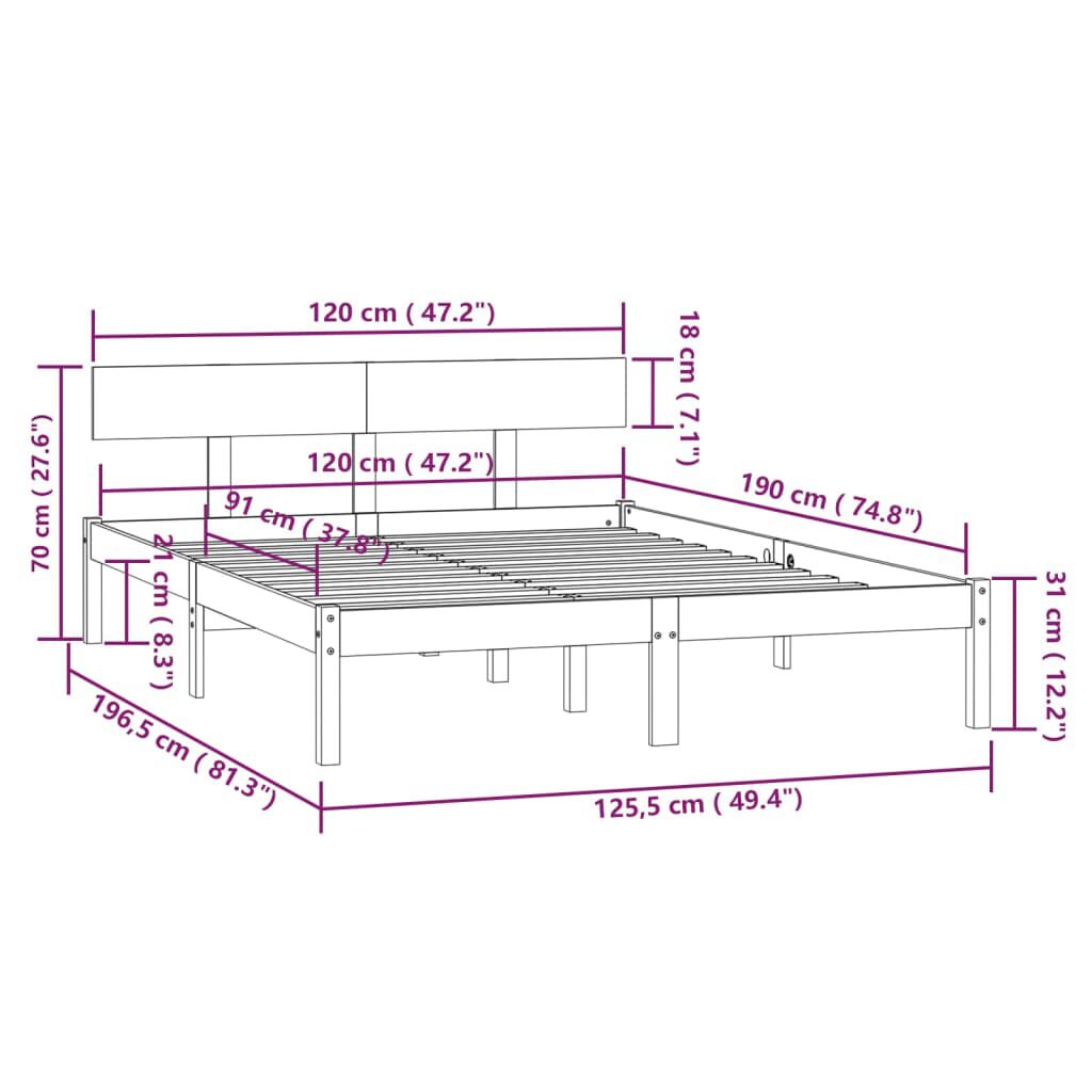 vidaXL Πλαίσιο Κρεβατιού Γκρι 120x190 εκ. Μασίφ Ξύλο Small Double