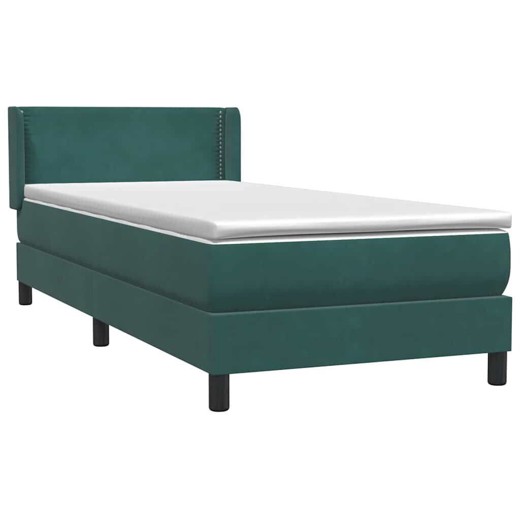 vidaXL Box Spring κρεβάτι με στρώμα σκούρο πράσινο 90x220 cm Velvet