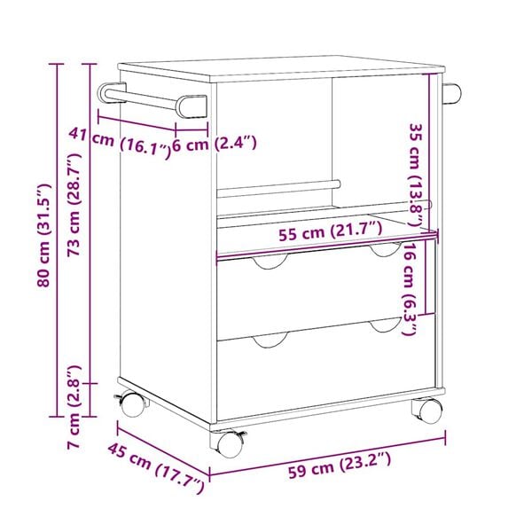 vidaXL Τρόλεϊ Κουζίνας OTTA 59x45x80 εκ. από Μασίφ Ξύλο Πεύκου