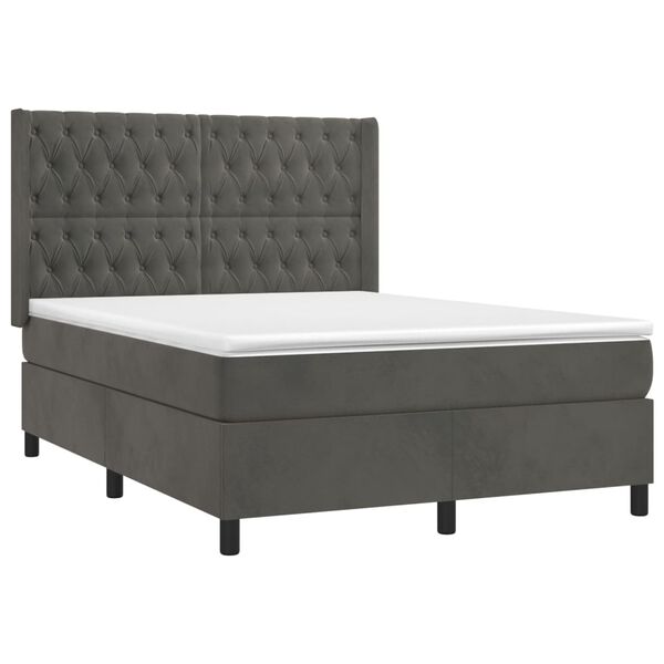 vidaXL Κρεβάτι Boxspring με Στρώμα & LED Σκ. Γκρι 140x200εκ. Βελούδινο