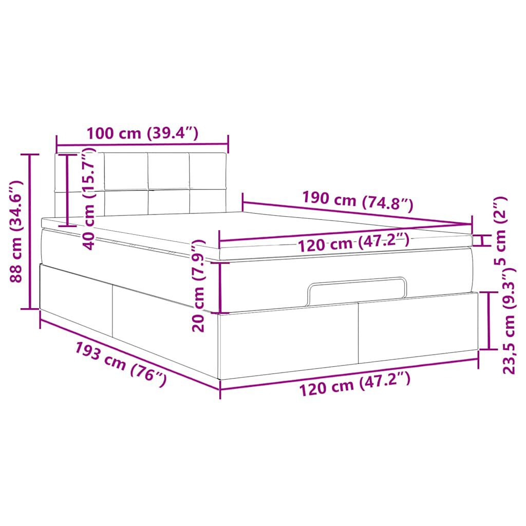vidaXL Οθωμανικό κρεβάτι με στρώμα Μαύρο 120x190 cm Ύφασμα