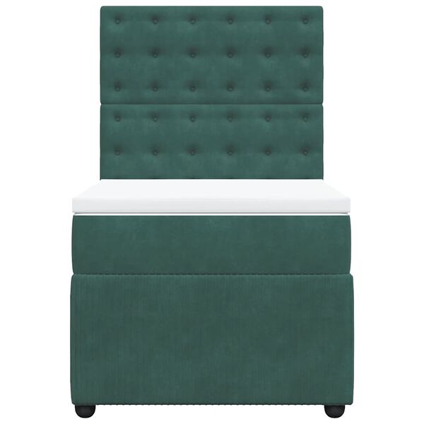 vidaXL Κρεβάτι Boxspring με Στρώμα Σκούρο Πράσινο 90x200 εκ. Βελούδινο
