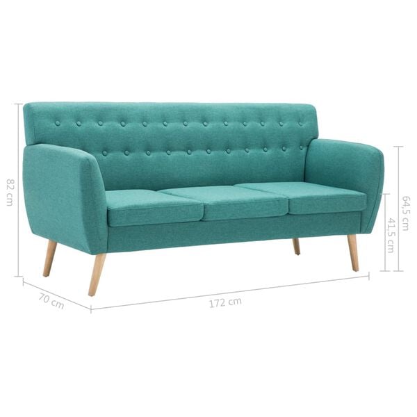 vidaXL Καναπές Τριθέσιος Πράσινος 172x70x82 εκ. Υφασμάτινη Ταπετσαρία