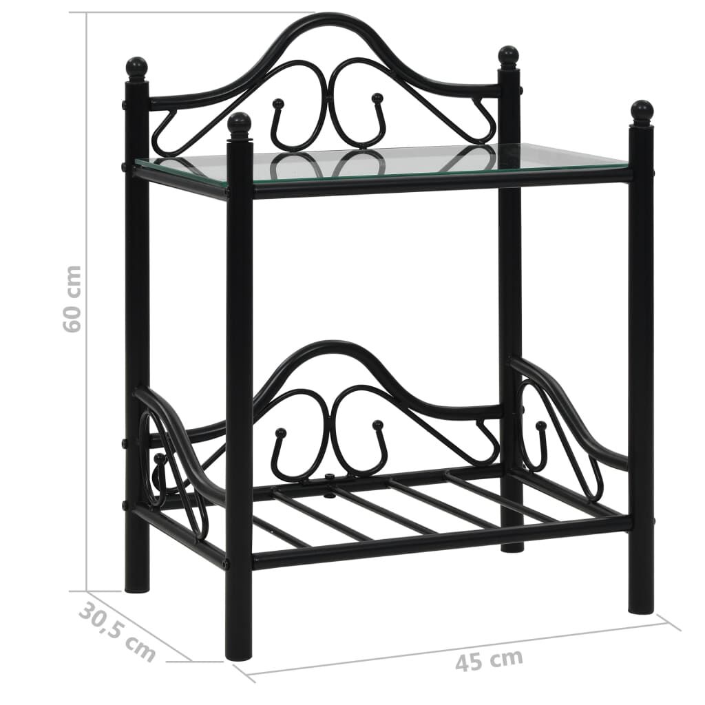 vidaXL Κομοδίνα 2 τεμ. Μαύρα 45x30,5x60 εκ. Ατσάλι και Ψημένο Γυαλί