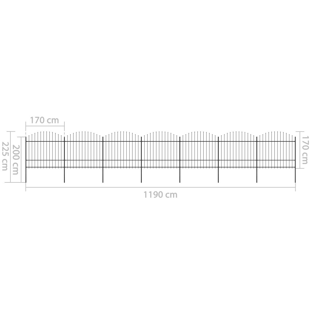 vidaXL Κάγκελα Περίφραξης με Λόγχες Μαύρα (1,5-1,75)x11,9 μ. Ατσάλινα