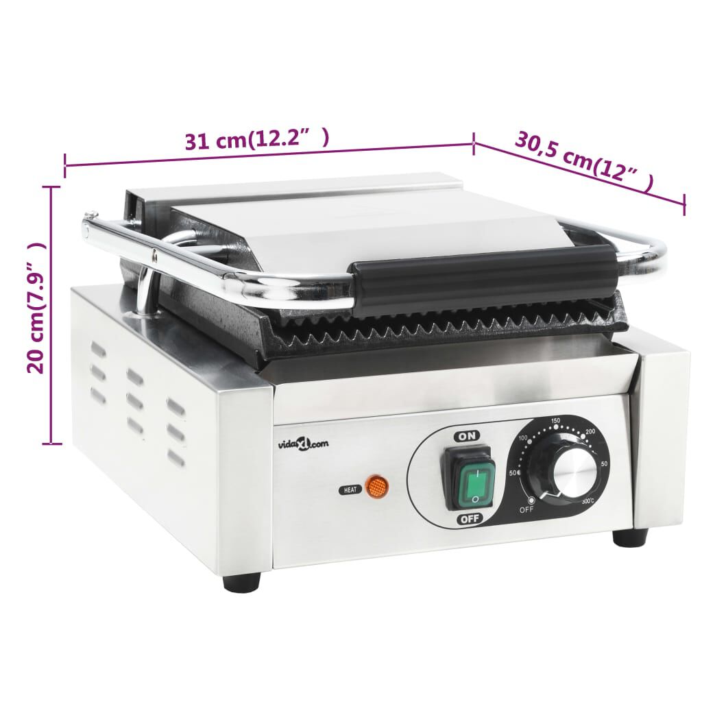 vidaXL Τοστιέρα Ραβδωτή Panini 1800 W 31x30,5x20 εκ. Ανοξείδωτο Ατσάλι