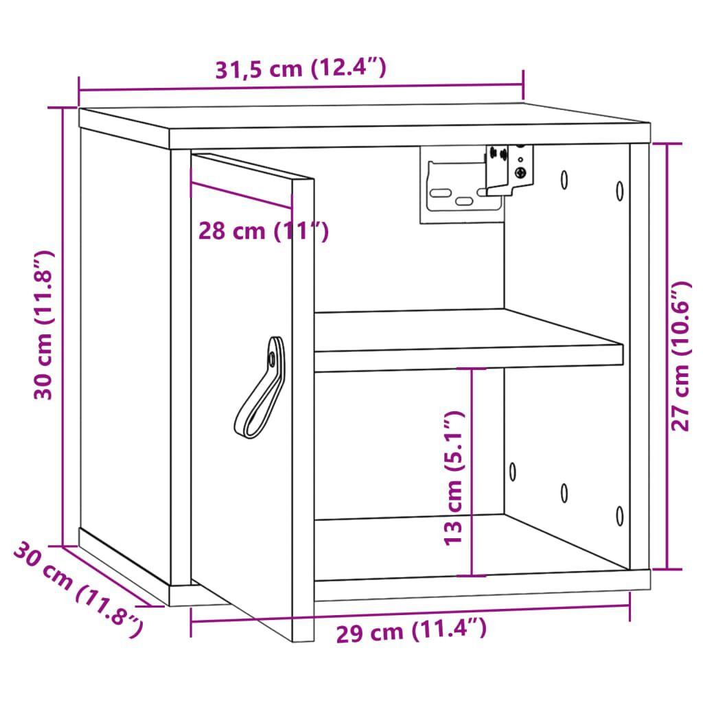 vidaXL Ντουλάπι Τοίχου Μαύρο 31,5x30x30 εκ. από Μασίφ Ξύλο Πεύκου