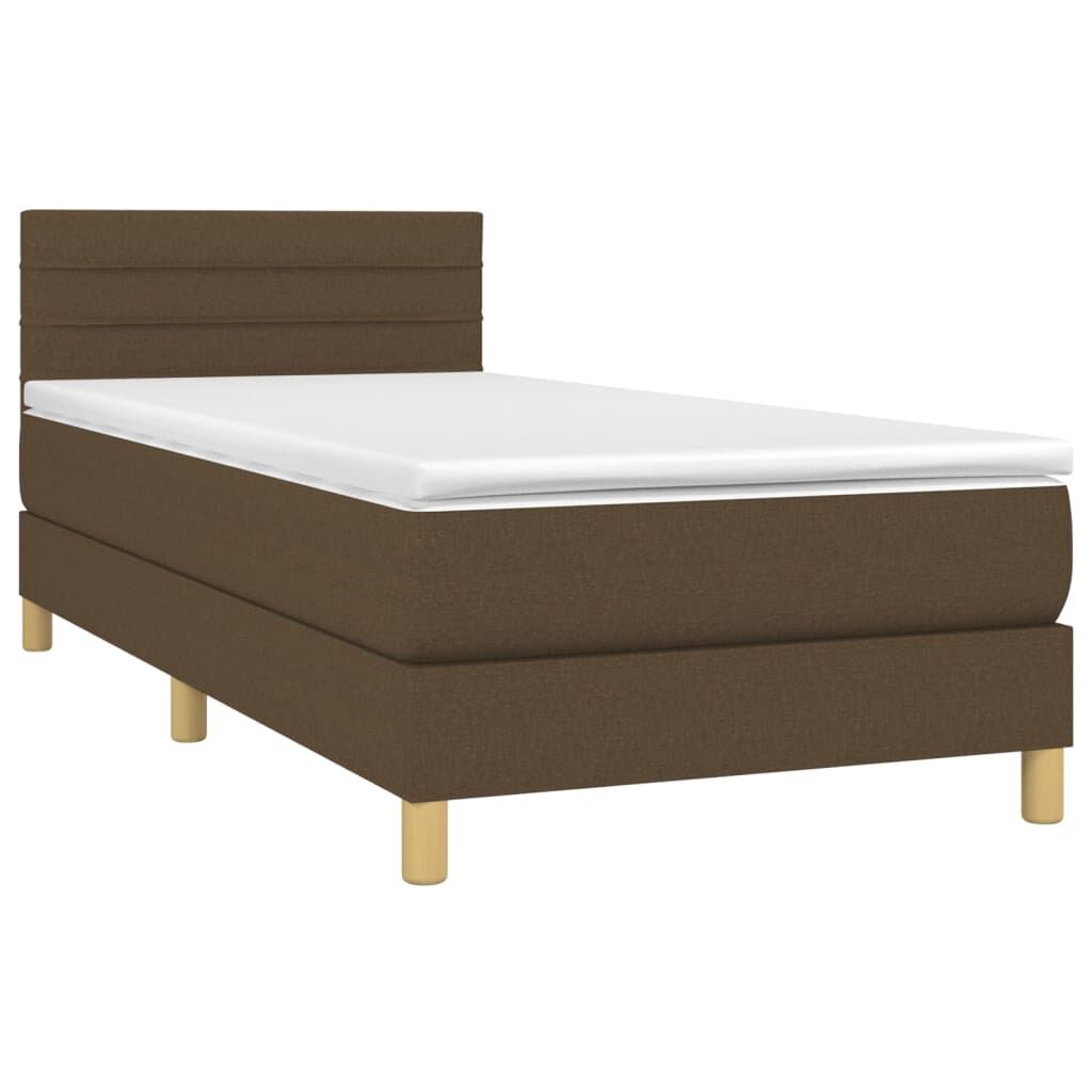 vidaXL Κρεβάτι Boxspring με Στρώμα Σκούρο Καφέ 100x200 εκ. Υφασμάτινο