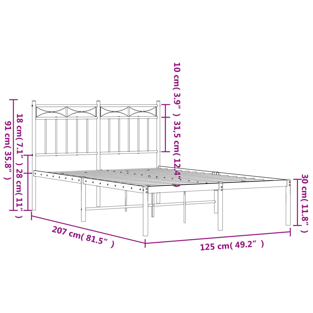 vidaXL Πλαίσιο Κρεβατιού με Κεφαλάρι Μαύρο 120 x 200 εκ. Μεταλλικό