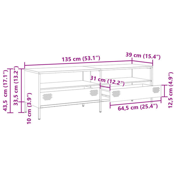 vidaXL Έπιπλο Τηλεόρασης Μαύρο 135x39x43,5 εκ. Ατσάλι Ψυχρής Έλασης