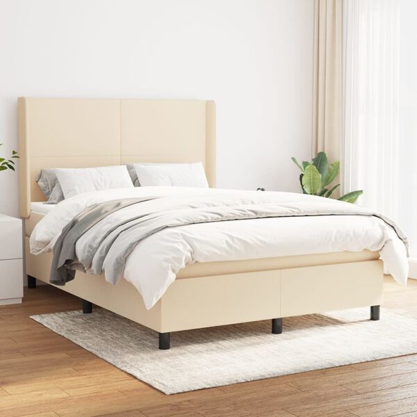 vidaXL &Kappa;&rho;&epsilon;&beta;ά&tau;&iota; Boxspring &mu;&epsilon; &Sigma;&tau;&rho;ώ&mu;&alpha; &Kappa;&rho;&epsilon;&mu; 140x190 &epsilon;&kappa;. &Upsilon;&phi;&alpha;&sigma;&mu;ά&tau;&iota;&nu;&omicron;