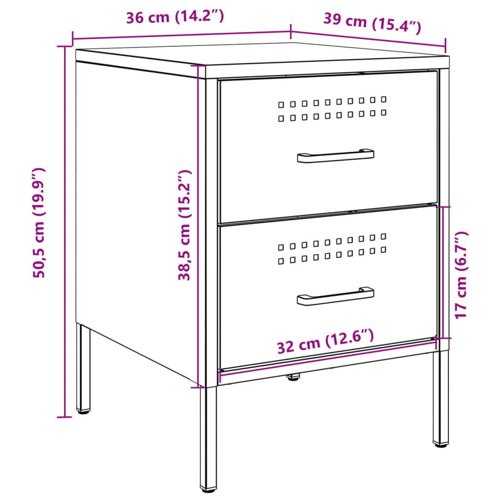 vidaXL Κομοδίνα 2 τεμ. Ανθρακί 36x39x50,5 εκ. από Χάλυβα
