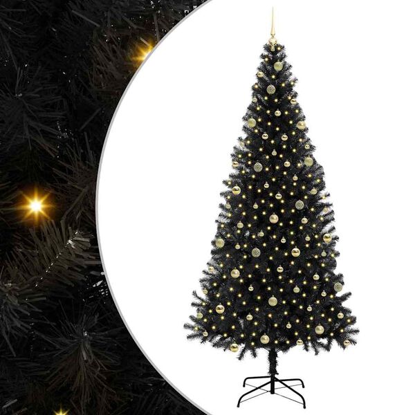 vidaXL Χριστουγεννιάτικο Δέντρο με 300 LED με βάση Μαύρο 240 cm PVC