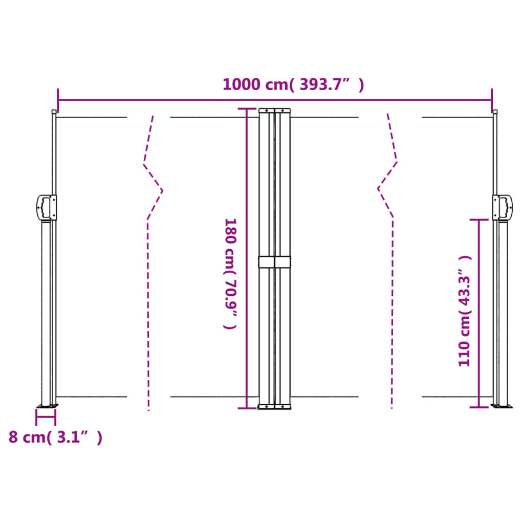 vidaXL Σκίαστρο Πλαϊνό Συρόμενο Μπλε 180 x 1000 εκ.