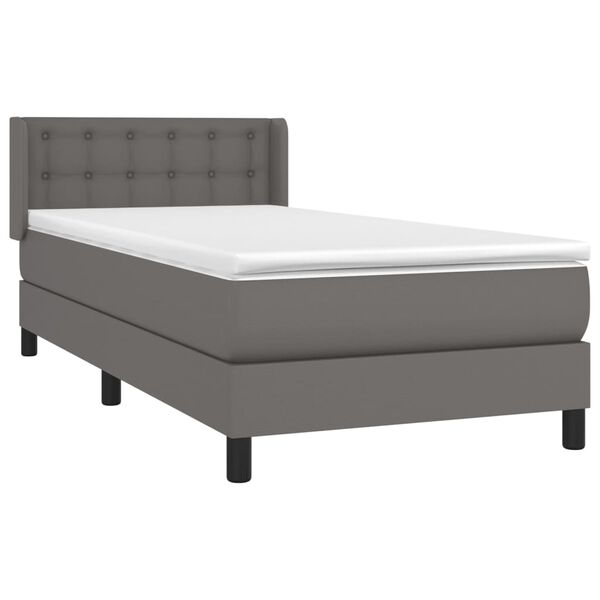vidaXL Κρεβάτι Boxspring με Στρώμα Γκρι 90x190 εκ. από Συνθετικό Δέρμα
