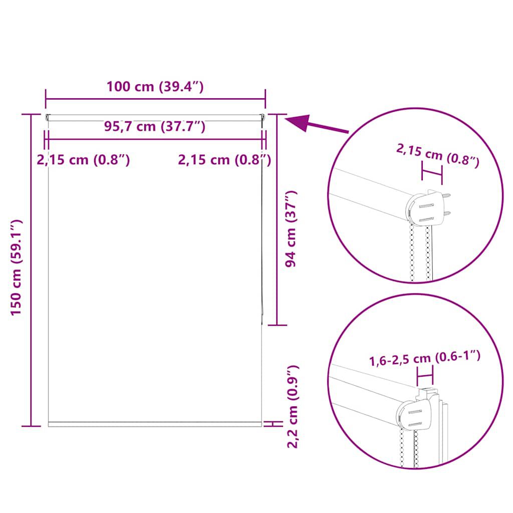 vidaXL Ρολέρ Μπλακάουτ γκρί 100x150 cm Πλάτος υφάσματος 95,7 cm
