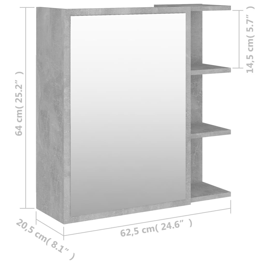 vidaXL Καθρέφτης Μπάνιου Γκρι Σκυροδέματος 62,5x20,5x64 εκ Επεξ. Ξύλο