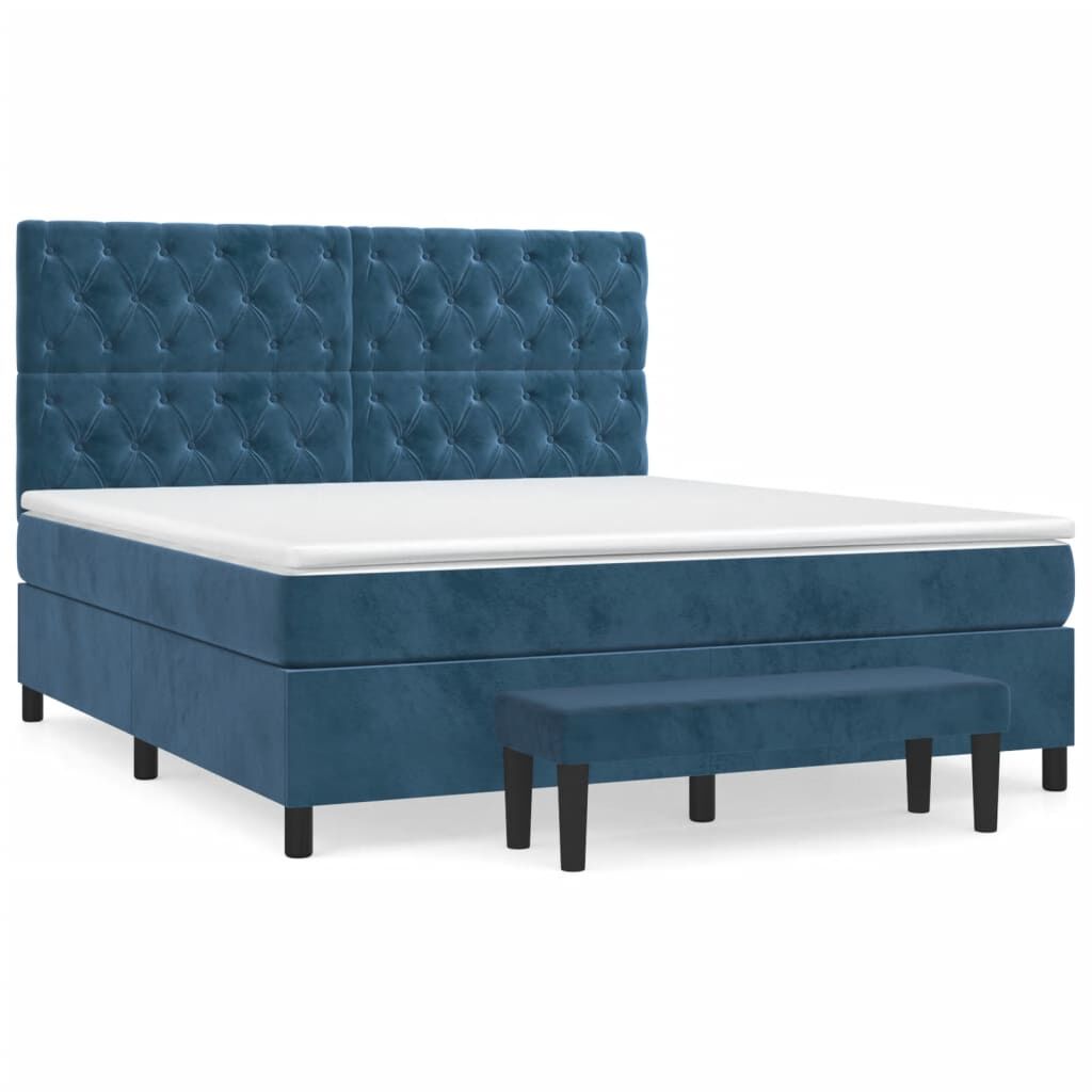 vidaXL Κρεβάτι Boxspring με Στρώμα Σκούρο Μπλε 160x200 εκ. Βελούδινο