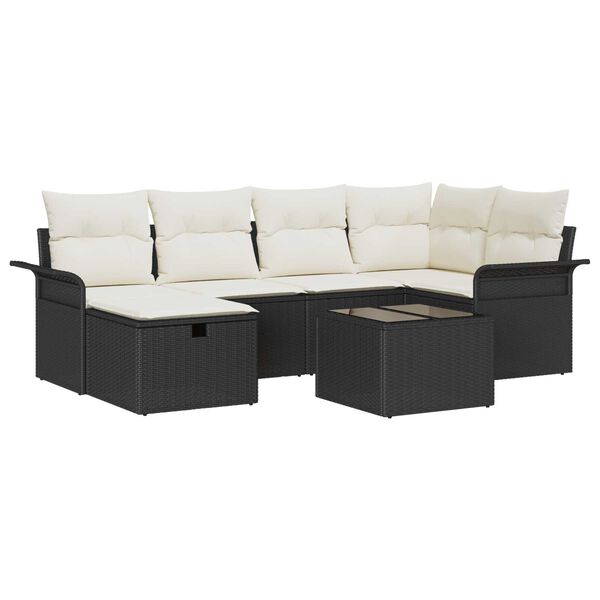 vidaXL Σετ Καναπέ Κήπου με μαξιλάρι 7 pcs Μαύρο Πολυ ράταν