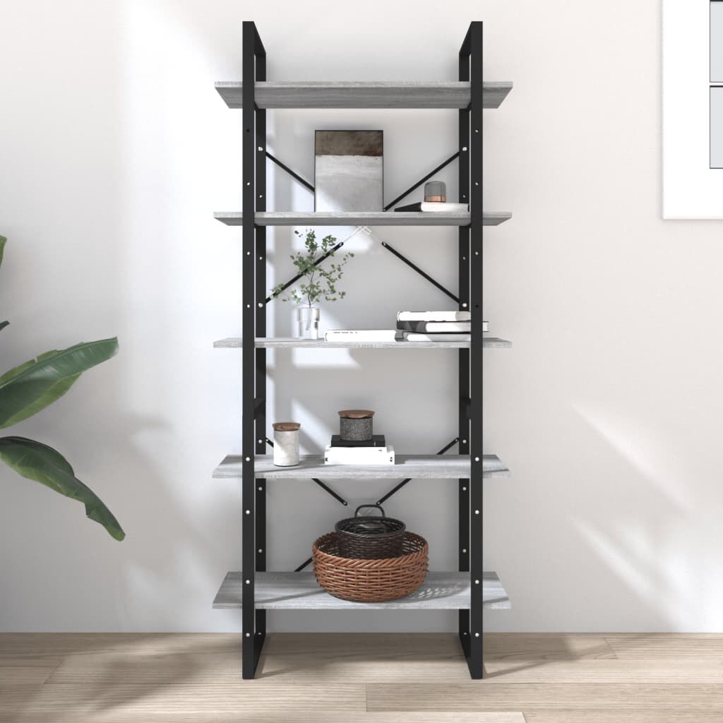 vidaXL Βιβλιοθήκη με 5 Ράφια Γκρι Sonoma 80x30x175 εκ. Επεξεργ. Ξύλο