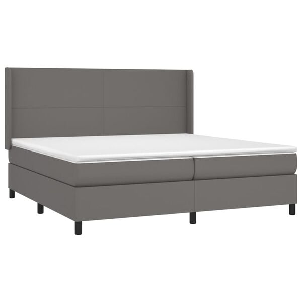 vidaXL Κρεβάτι Boxspring με Στρώμα Γκρι 200x200 εκ. Συνθετικό Δέρμα