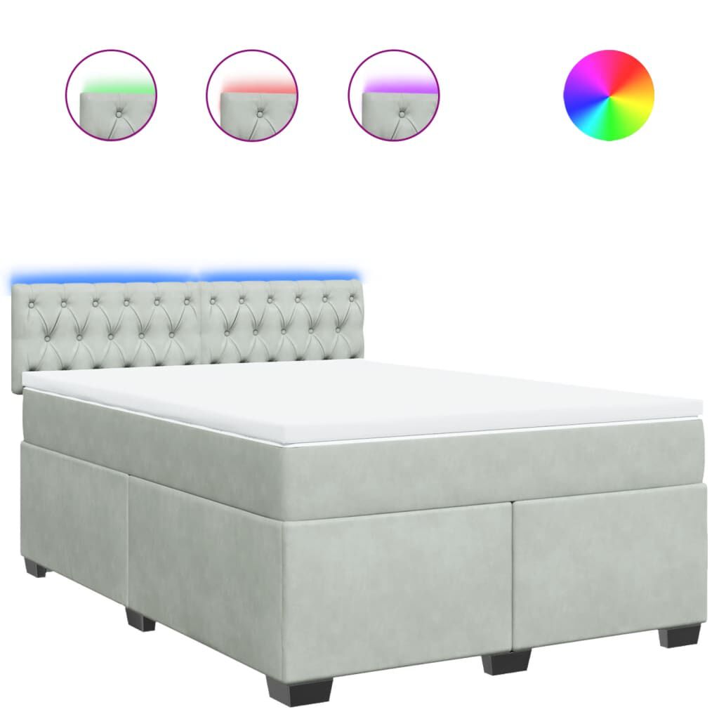 vidaXL Κρεβάτι Boxspring με Στρώμα Ανοιχτό Γκρι 140x200 εκ. Βελούδινο