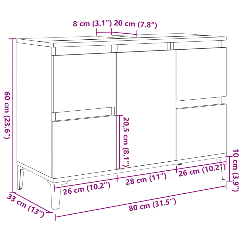 vidaXL Ντουλάπι Νιπτήρα Sonoma Δρυς 80x33x60 εκ. Επεξεργασμένο Ξύλο