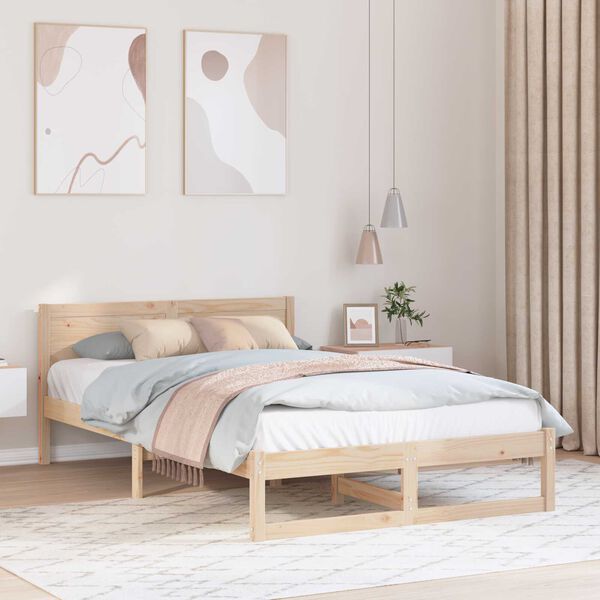 vidaXL Σκελετός Κρεβατιού Καφέ 140 x 190 cm Μασίφ ξύλο πεύκου
