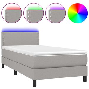 vidaXL Κρεβάτι Boxspring με Στρώμα & LED Αν.Γκρι 90x190 εκ. Υφασμάτινο
