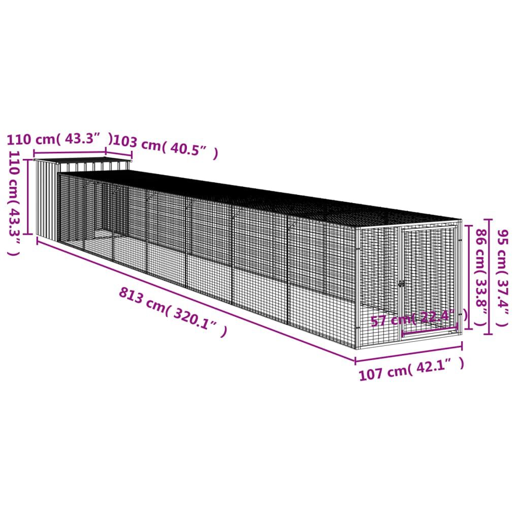 vidaXL Κοτέτσι με Περίβολο Αν. Γκρι 110x813x110 εκ. Γαλβαν. Χάλυβας