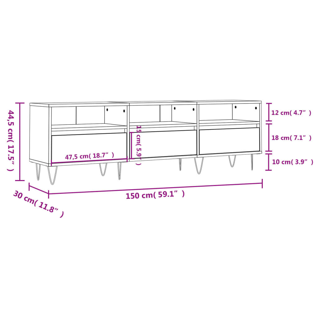 vidaXL Έπιπλο Τηλεόρασης Μαύρο 150x30x44,5 εκ. Επεξεργασμένο Ξύλο