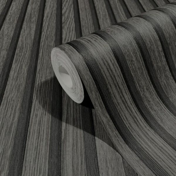 Noordwand Ταπετσαρία Botanica Wooden Slats Μαύρη και Γκρι