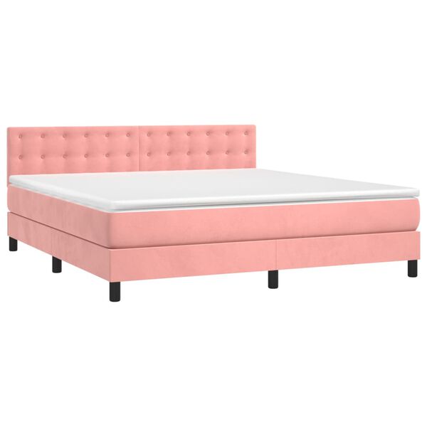 vidaXL Κρεβάτι Boxspring με Στρώμα Ροζ 160x200 εκ. Βελούδινο