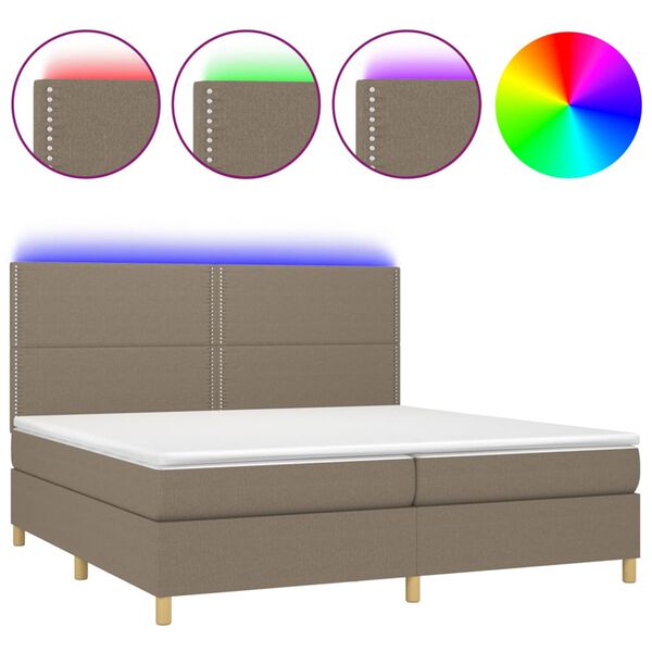 vidaXL &Kappa;&rho;&epsilon;&beta;ά&tau;&iota; Boxspring &mu;&epsilon; &Sigma;&tau;&rho;ώ&mu;&alpha; & LED Taupe 200x200 &epsilon;&kappa;. &Upsilon;&phi;&alpha;&sigma;&mu;ά&tau;&iota;&nu;&omicron;