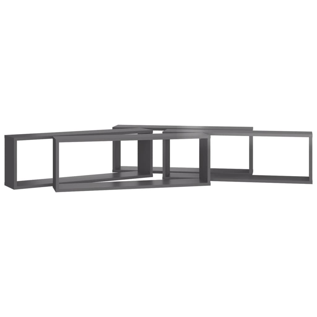 vidaXL Ράφια Κύβοι Τοίχου 4 τεμ. Γυαλ. Γκρι 80x15x26,5 εκ. Μοριοσανίδα