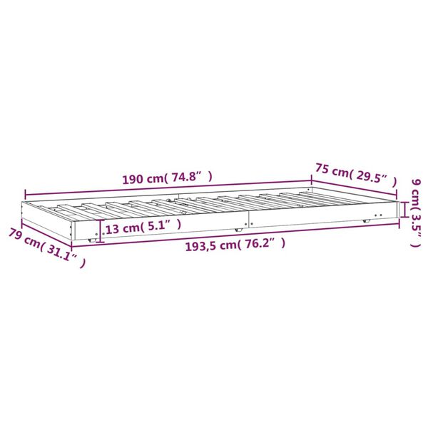 vidaXL Πλαίσιο Κρεβατιού Γκρι 75 x 190 εκ. από Μασίφ Ξύλο Πεύκου