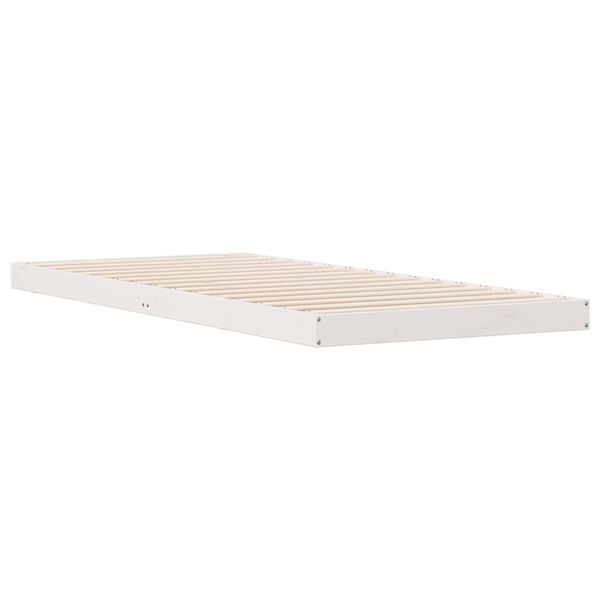 vidaXL Κρεβάτι δαπέδου Λευκό 90 x 220 cm Μασίφ ξύλο πεύκου