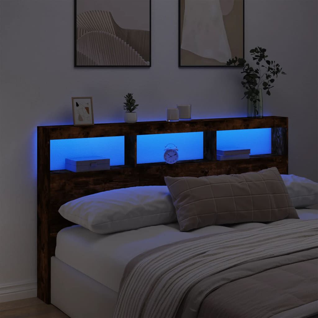 vidaXL Κεφαλάρι με Αποθηκ. Χώρο & LED Καπνιστή Δρυς 180x17x102 εκ.