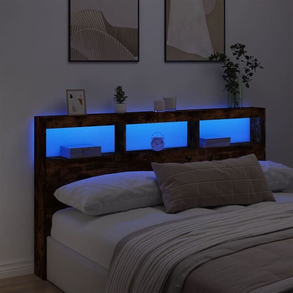 vidaXL Κεφαλάρι με Αποθηκ. Χώρο & LED Καπνιστή Δρυς 180x17x102 εκ.