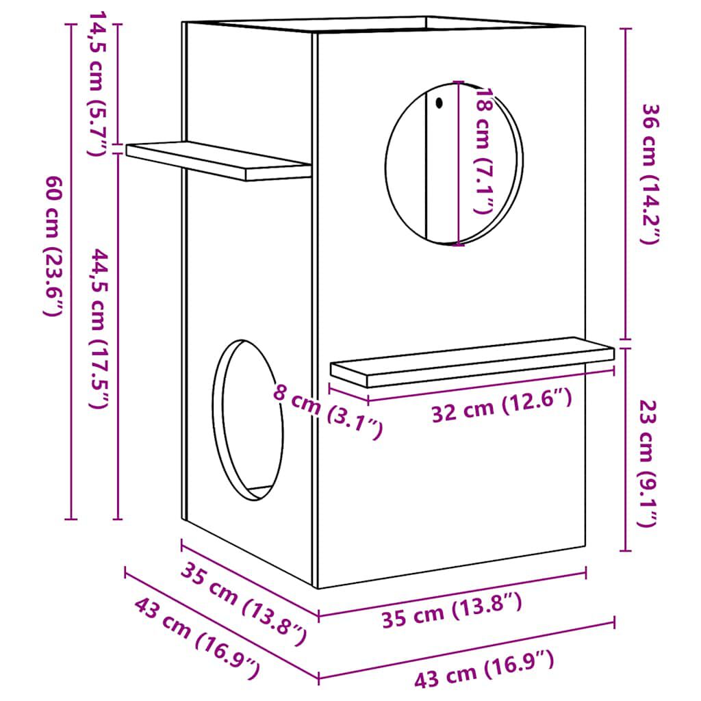 vidaXL Σπίτι για γάτες 43x43x60 cm από μασίφ ξύλο πεύκο